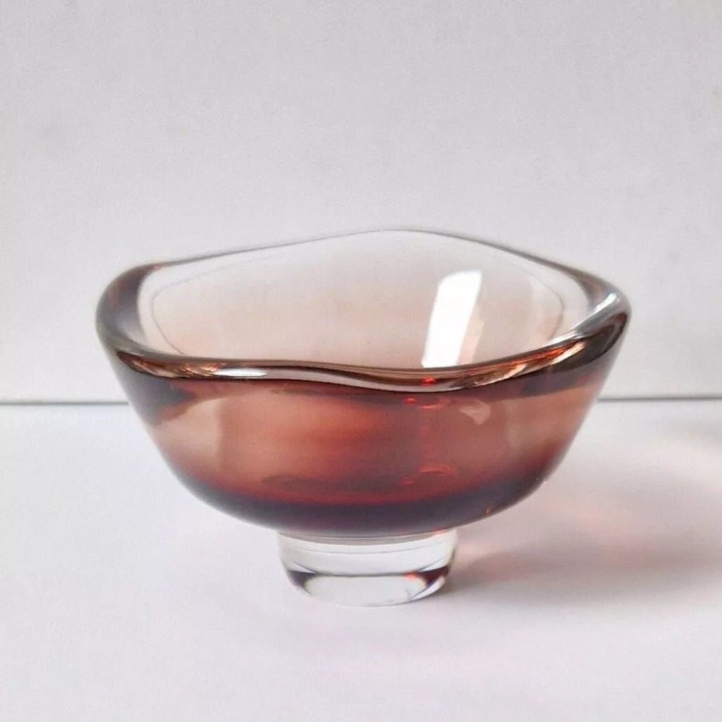 Sven Palmqvist for Orrefors Glass Bowl Red Fade Cased Glass 1950's Footed Dish Rare
