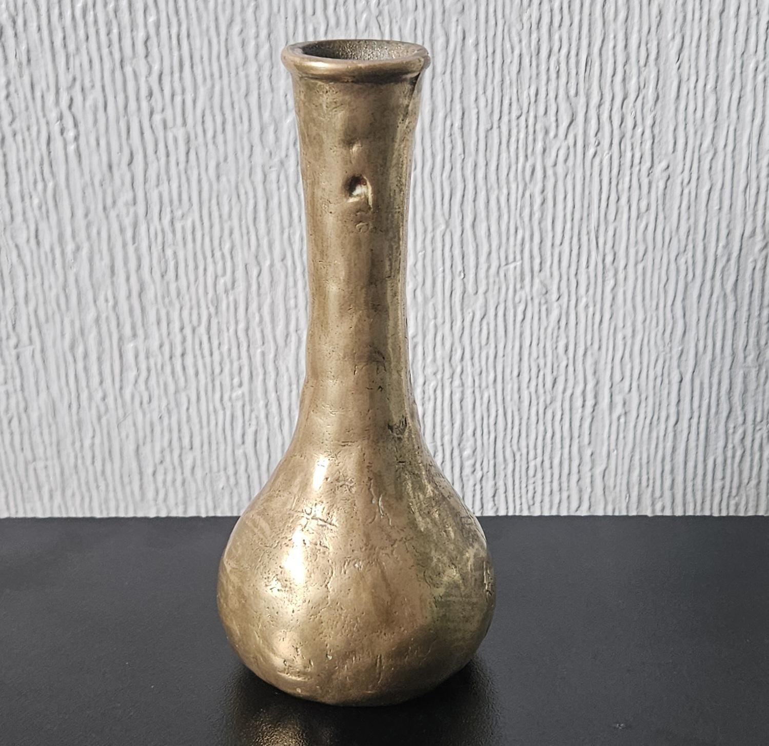Midcentury Bronze Bud Vase Brutalist 15cm Tall. Vintage Minimalist Bronze Vase Heavy