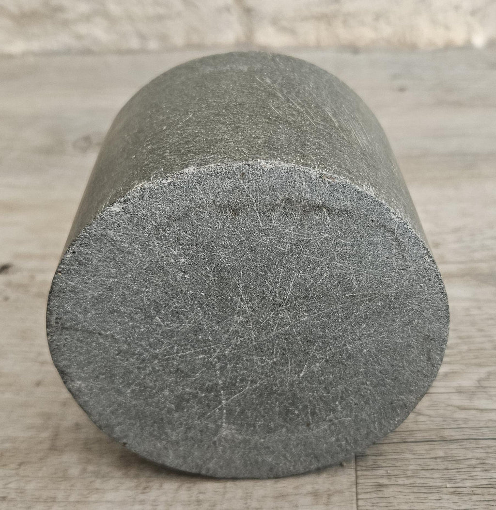 Original Mcm Green Stone Door Stop with Brass Handle Rustic Midcentury Circular Doorstop