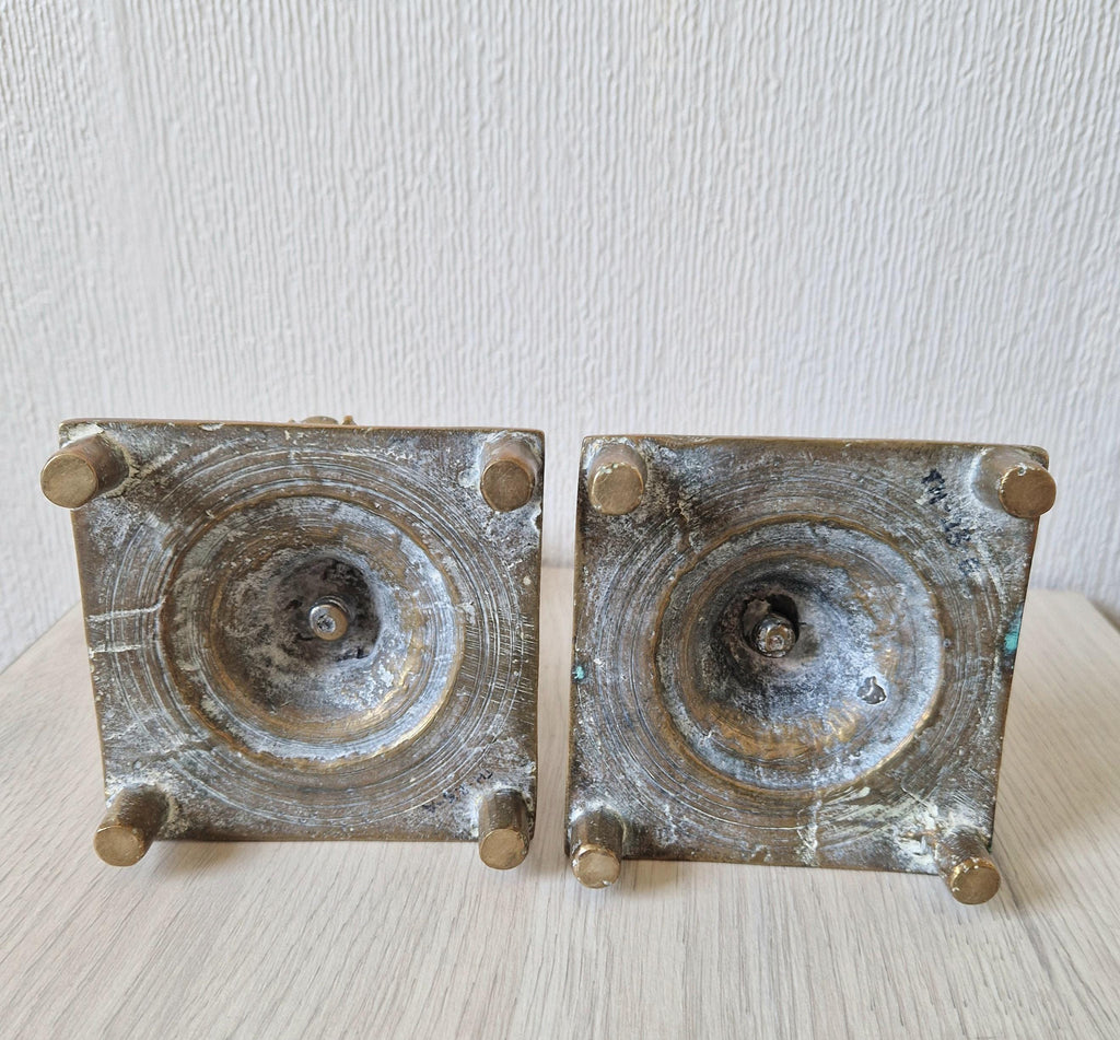 18th Century Solid Turned Brass Russian Sabbat Candle Holder Sticks Very Rare