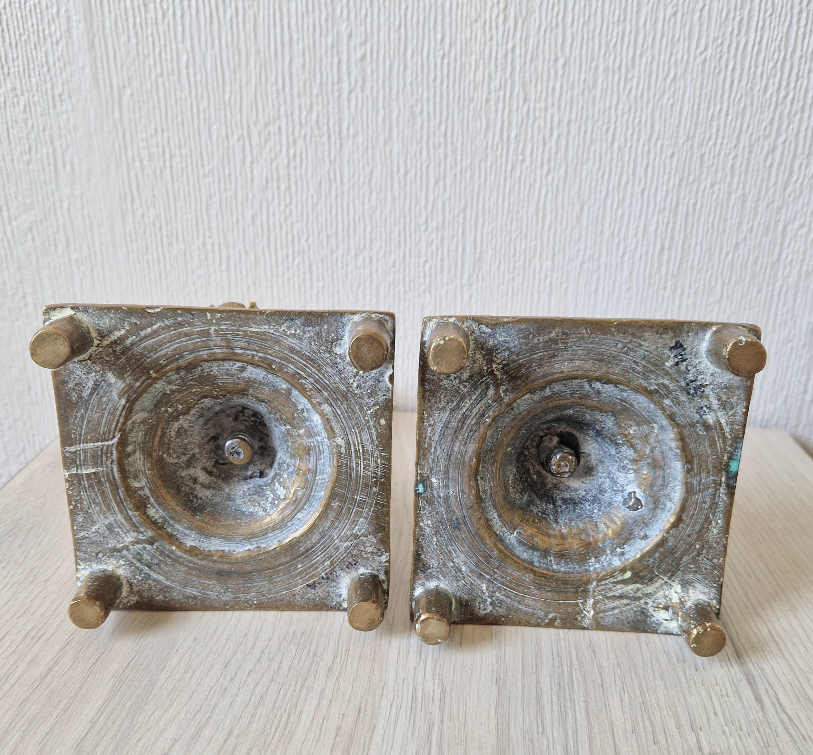 18th Century Solid Turned Brass Russian Sabbat Candle Holder Sticks Very Rare