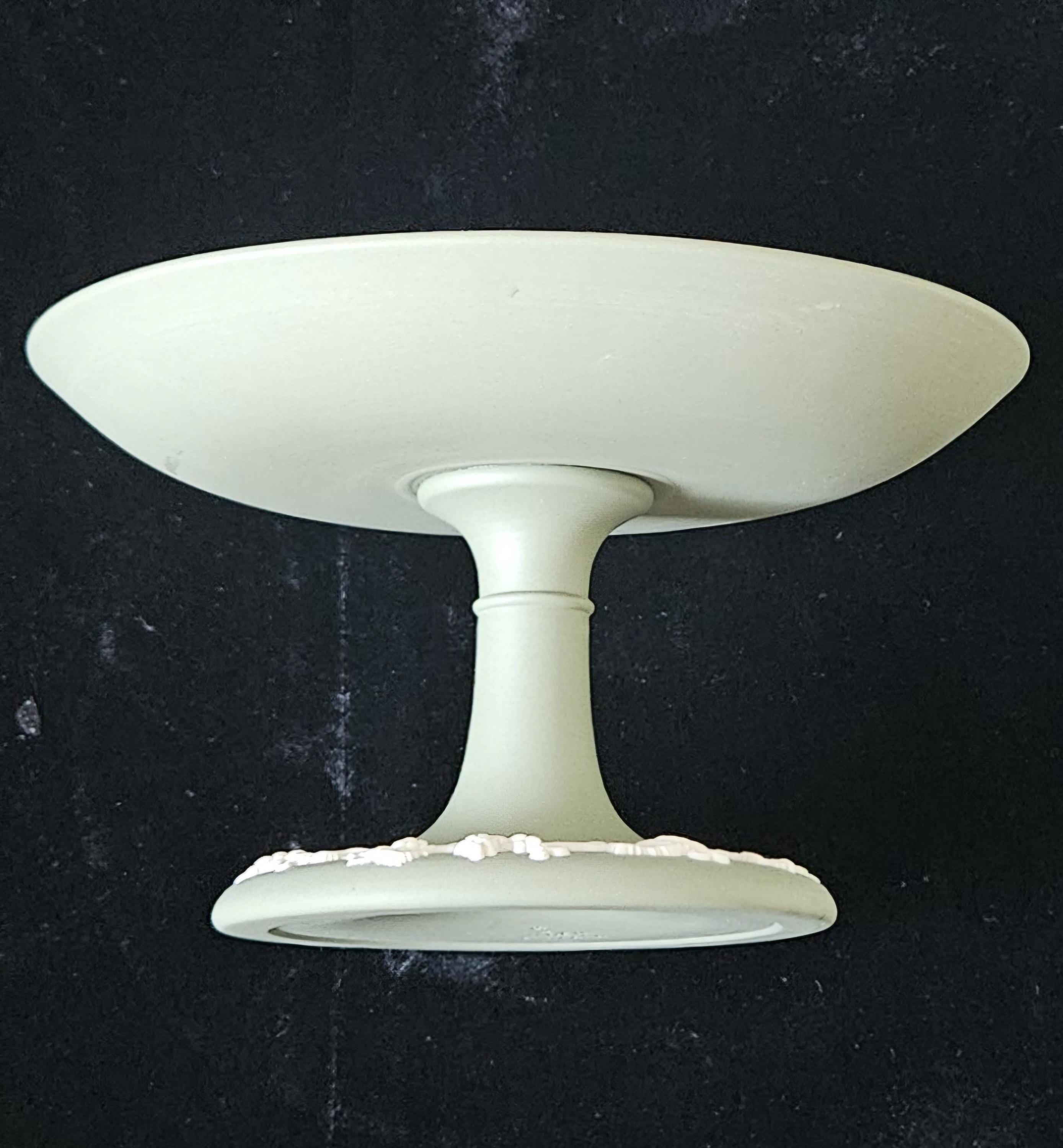 Vintage Wedgwood Sage Green Jasperware Pedestal Compote - Made in England