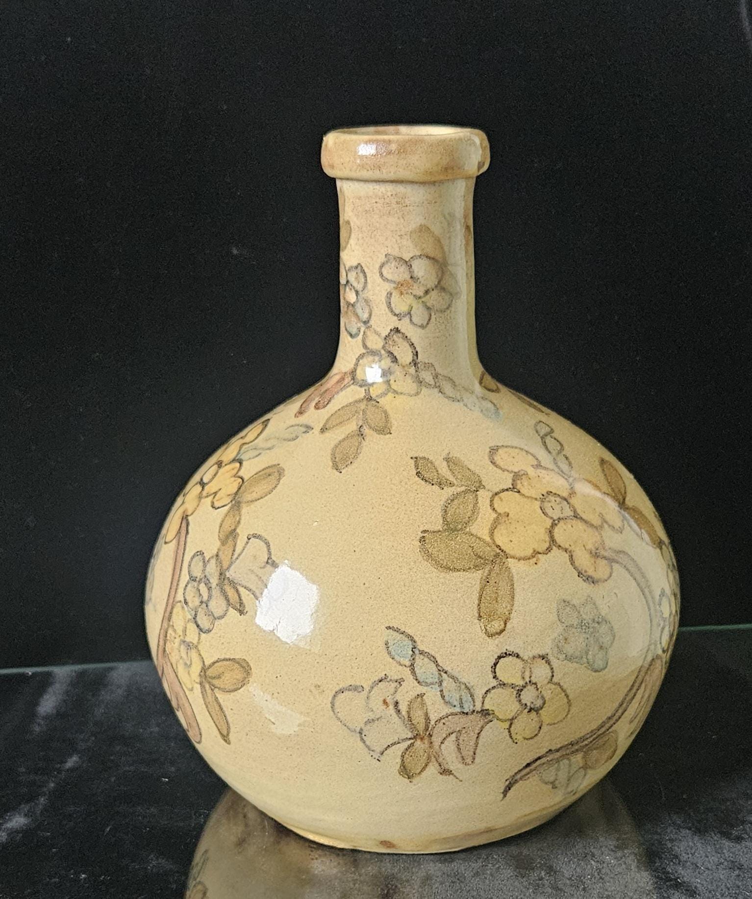 Vintage Handpainted Portugese Floral Vase, Algarve Pottery