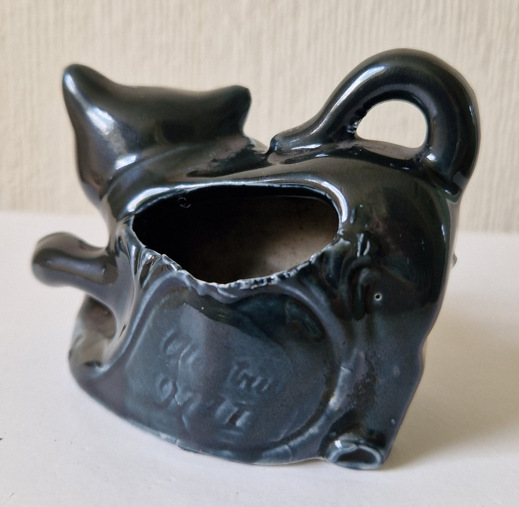 Rare Antique Glazed Pottery Dog Table Match Holder Strike Underglaze Inscription