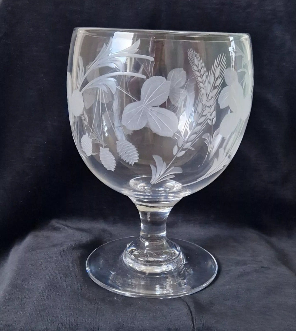 Antique Fine Engraved 19th Century Hops & Barley Enlarged Serving Rummer c1840
