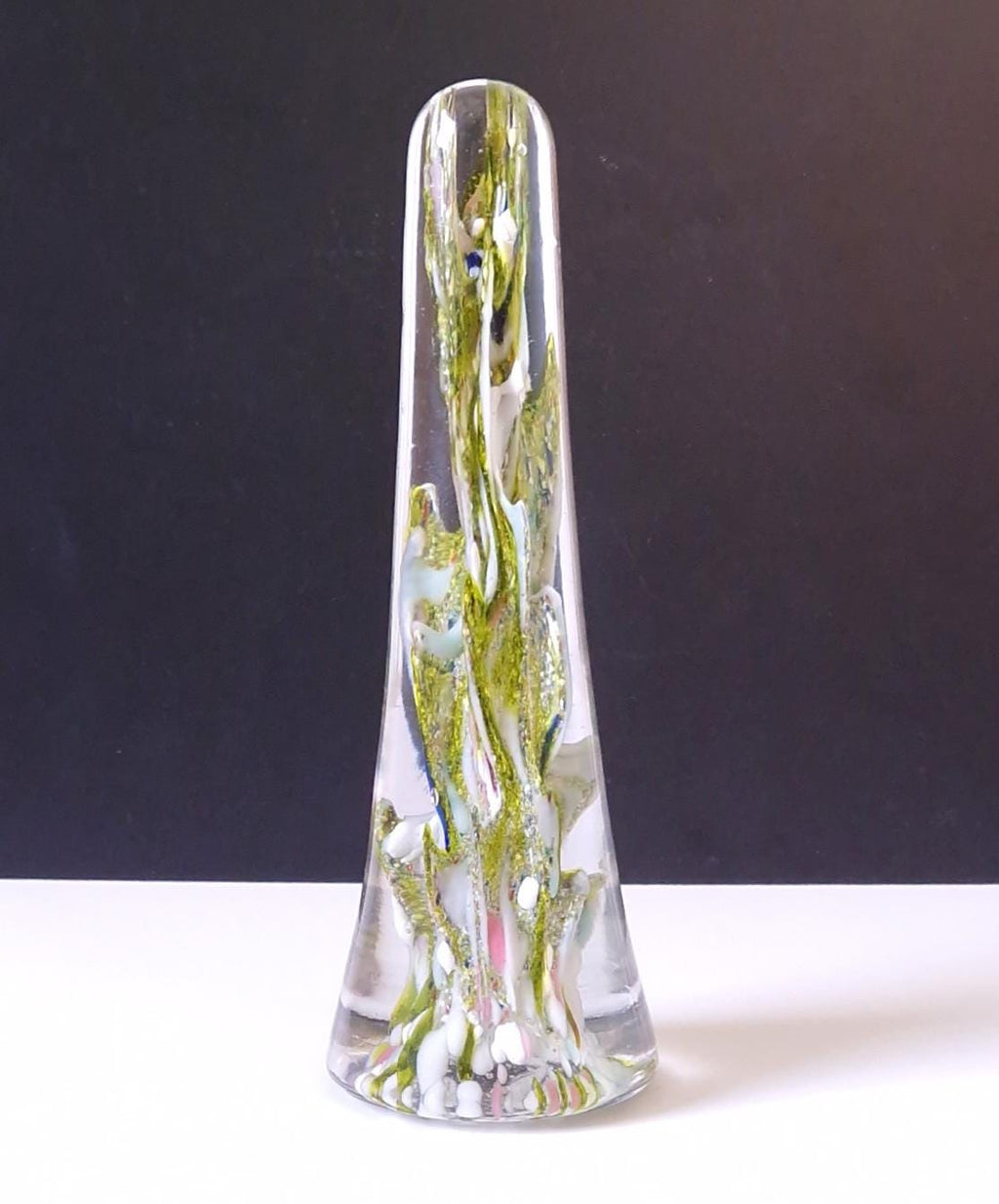 19th Century Devil's Fire Tower Green Art Glass Obelisk Paperweight 18.4cm