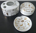 Harrods London Ceramic Bathroom Set Toothbrush Holder, Trinket Dish and Lidded Pot Boxed