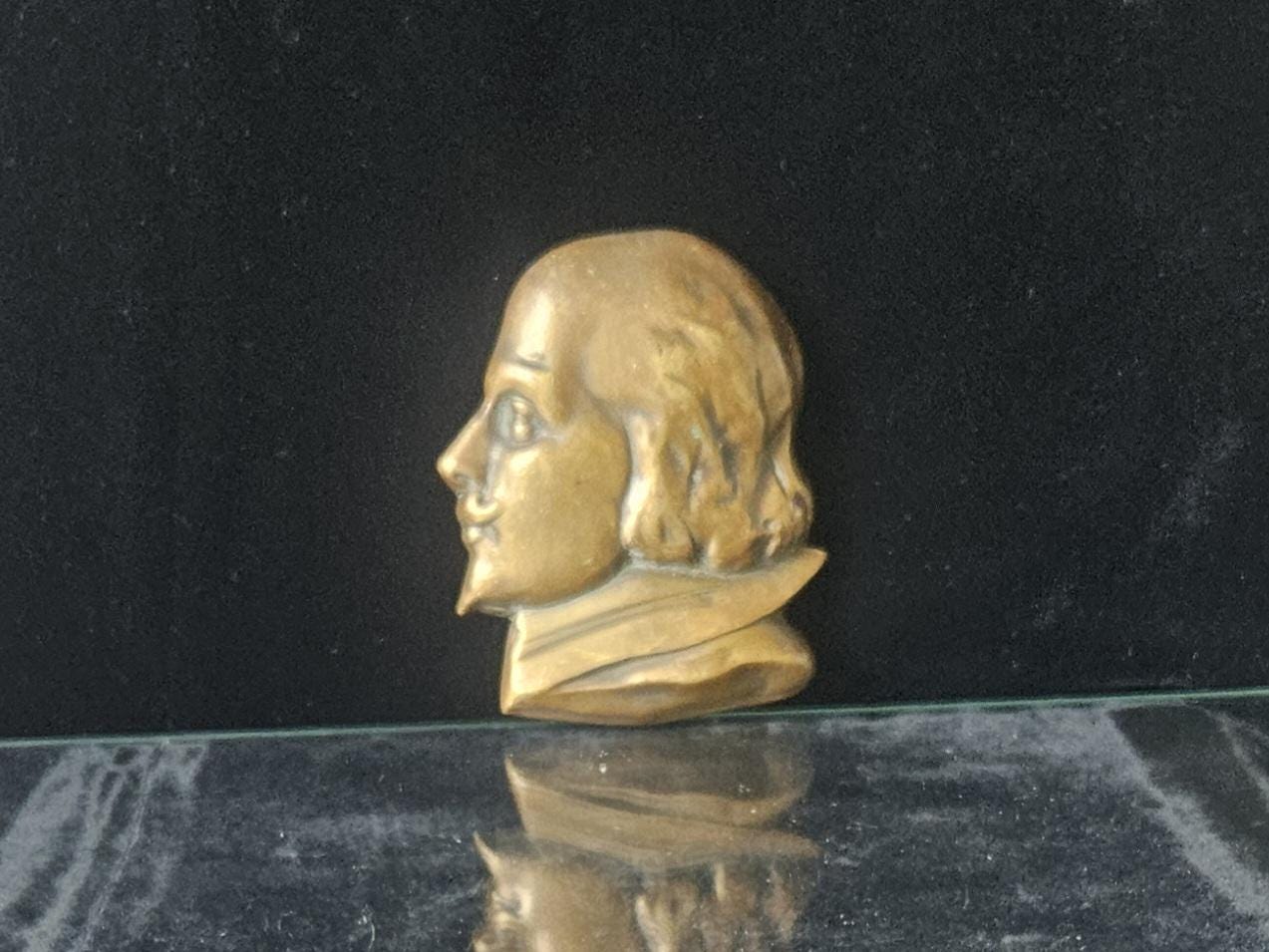 Antique Bronze William Shakespeare Portrait Wall Plaque 10cm X 8cm Heavy Rare