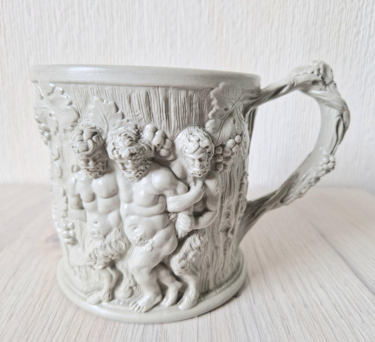 1830s Minton Stoneware Mug: Silenus and Bacchus Relief