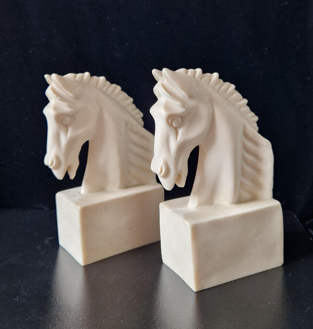 Vintage Continental White Stallion Horse Head Resin Book Ends Ornaments