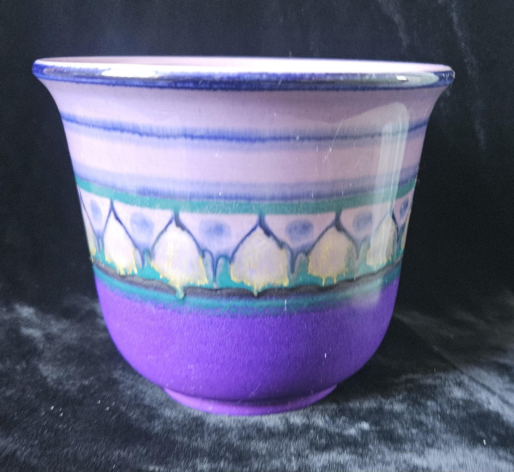 MidCentury Small Ceramic Planter Purples Flora Gouda Holland hand decorated Lila design 60's