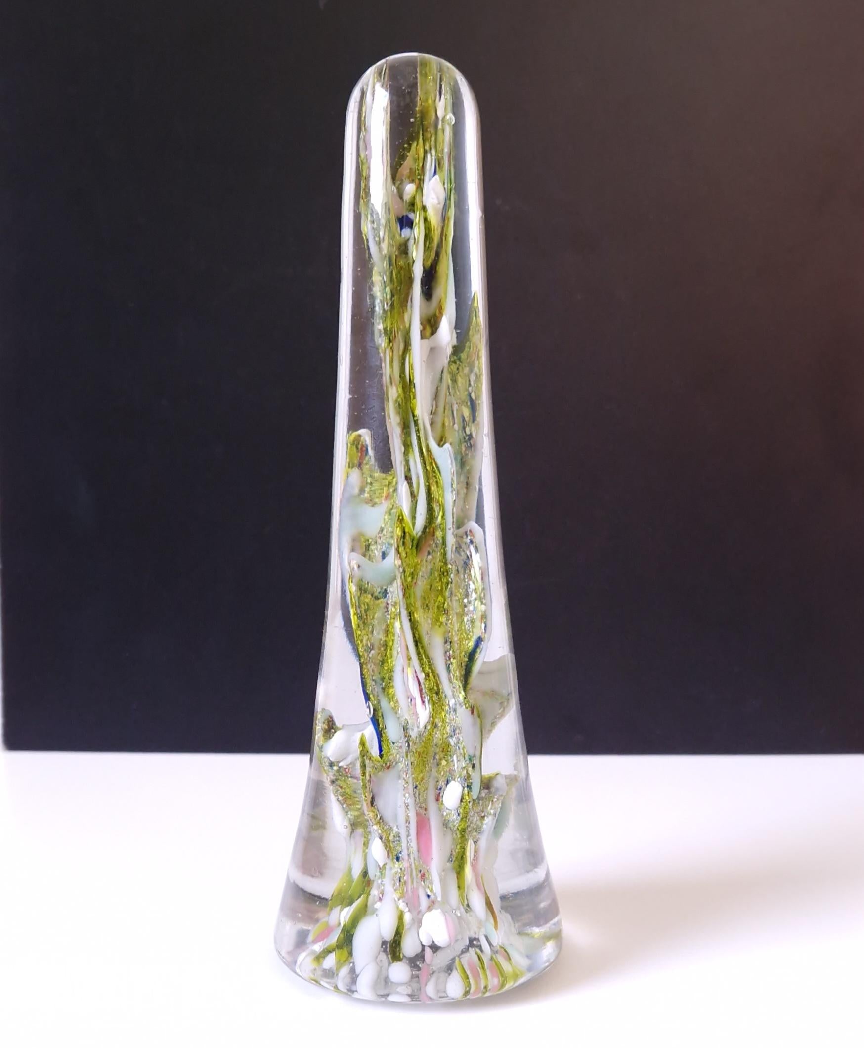 19th Century Devil's Fire Tower Green Art Glass Obelisk Paperweight 18.4cm