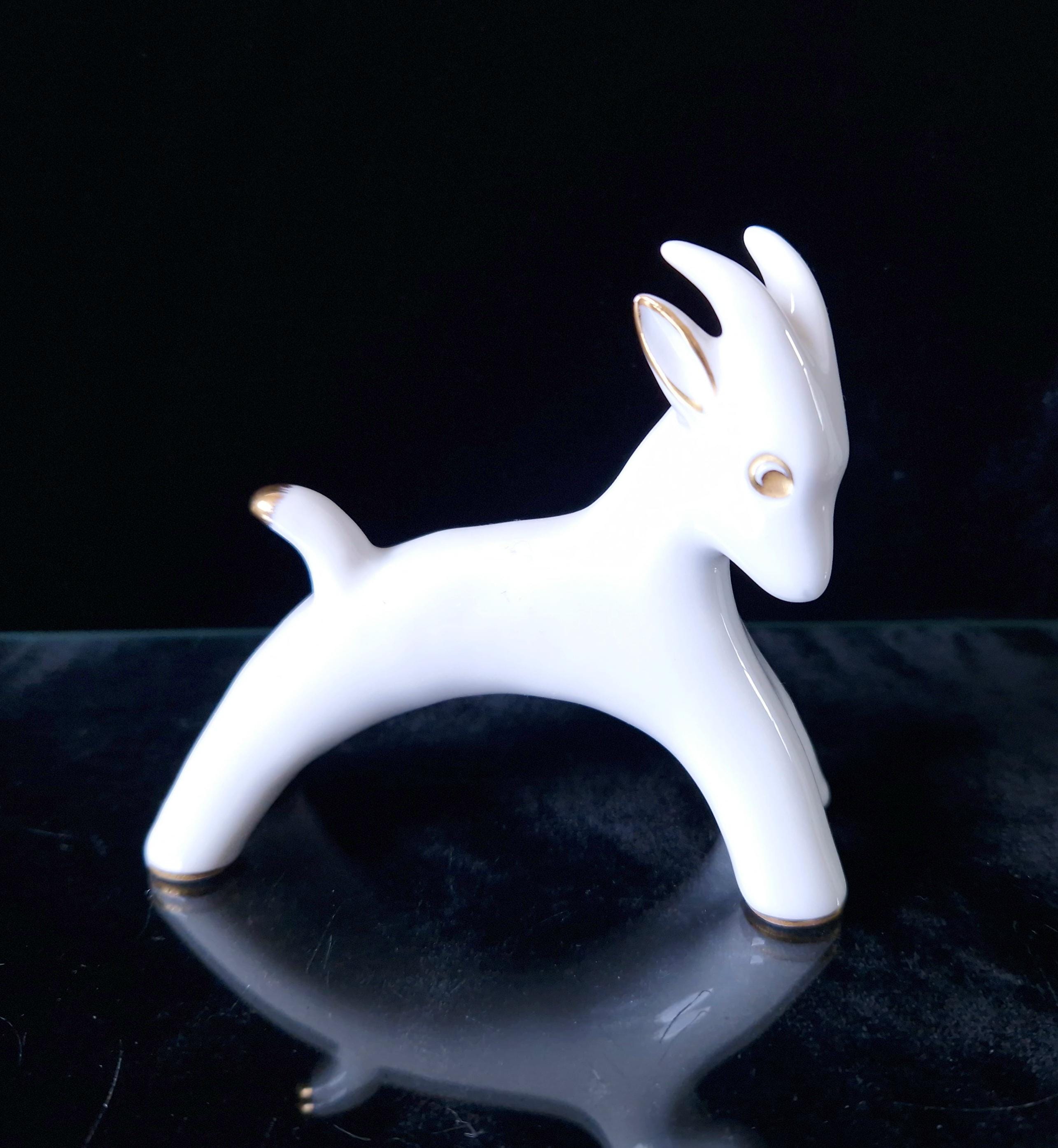 Vintage Fein Bayreuth Sophienthal Germany White & Gold Ram Figurine Abstract Pattern Rare