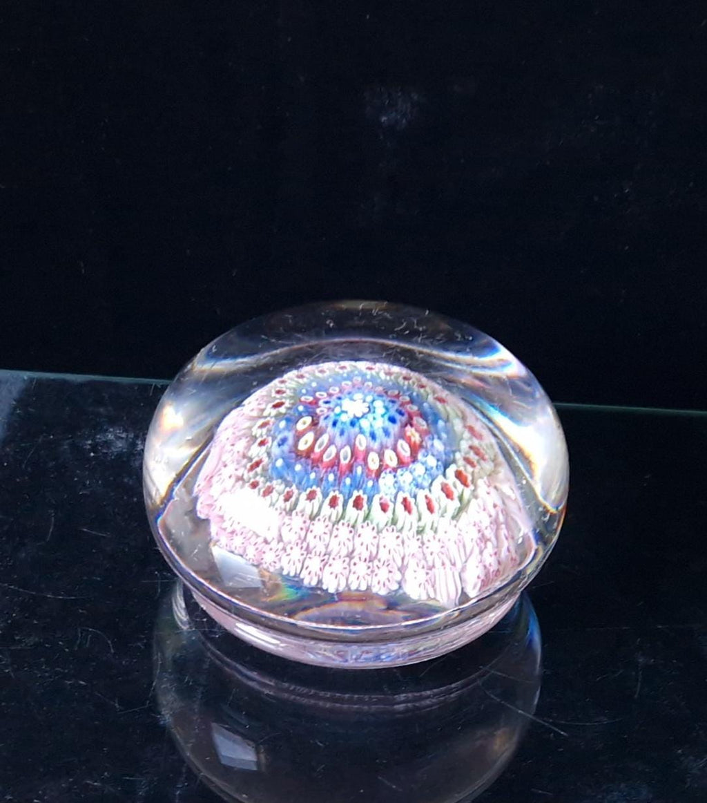 Old English Richardsons Magnum Concentric Millifiore Canes Footed Glass Paperweight