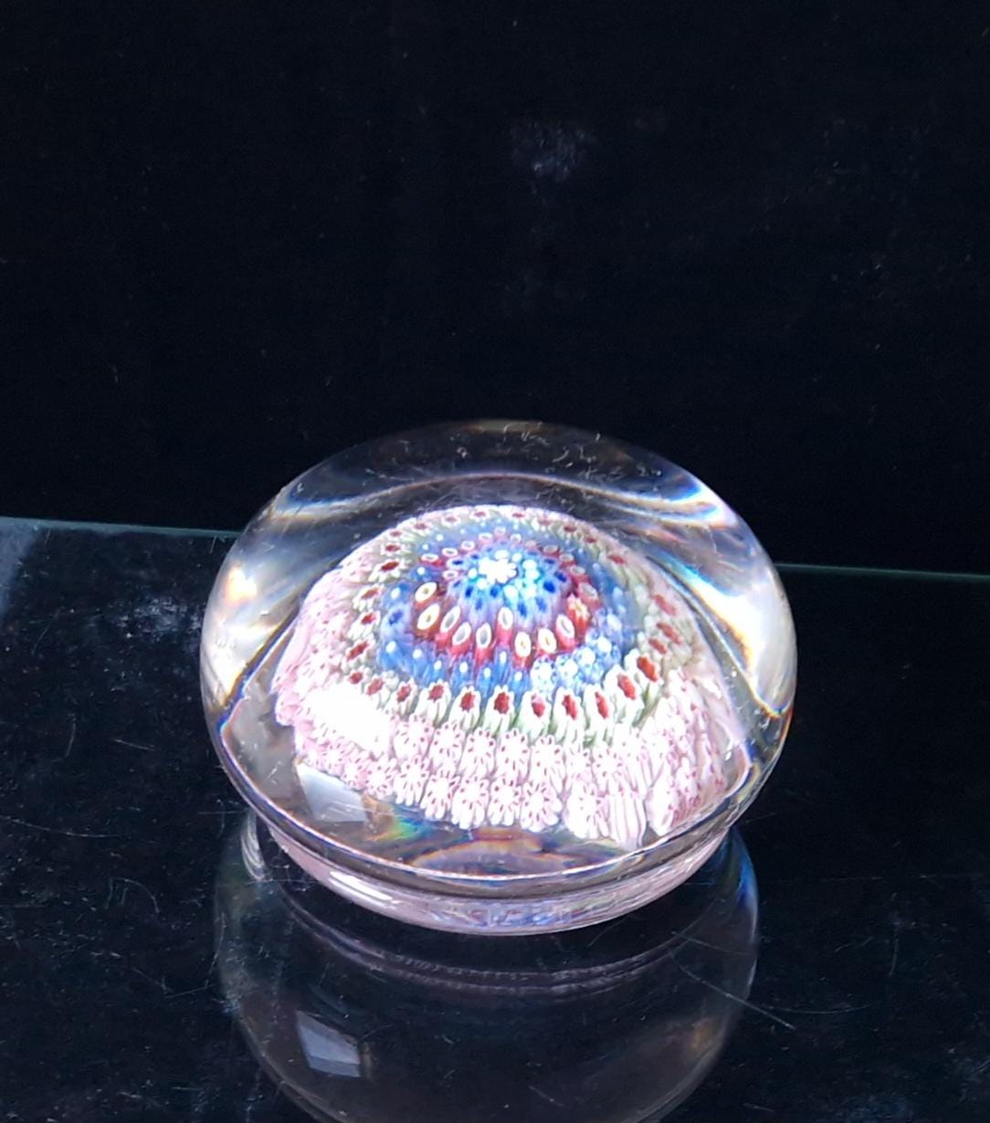 Old English Richardsons Magnum Concentric Millifiore Canes Footed Glass Paperweight