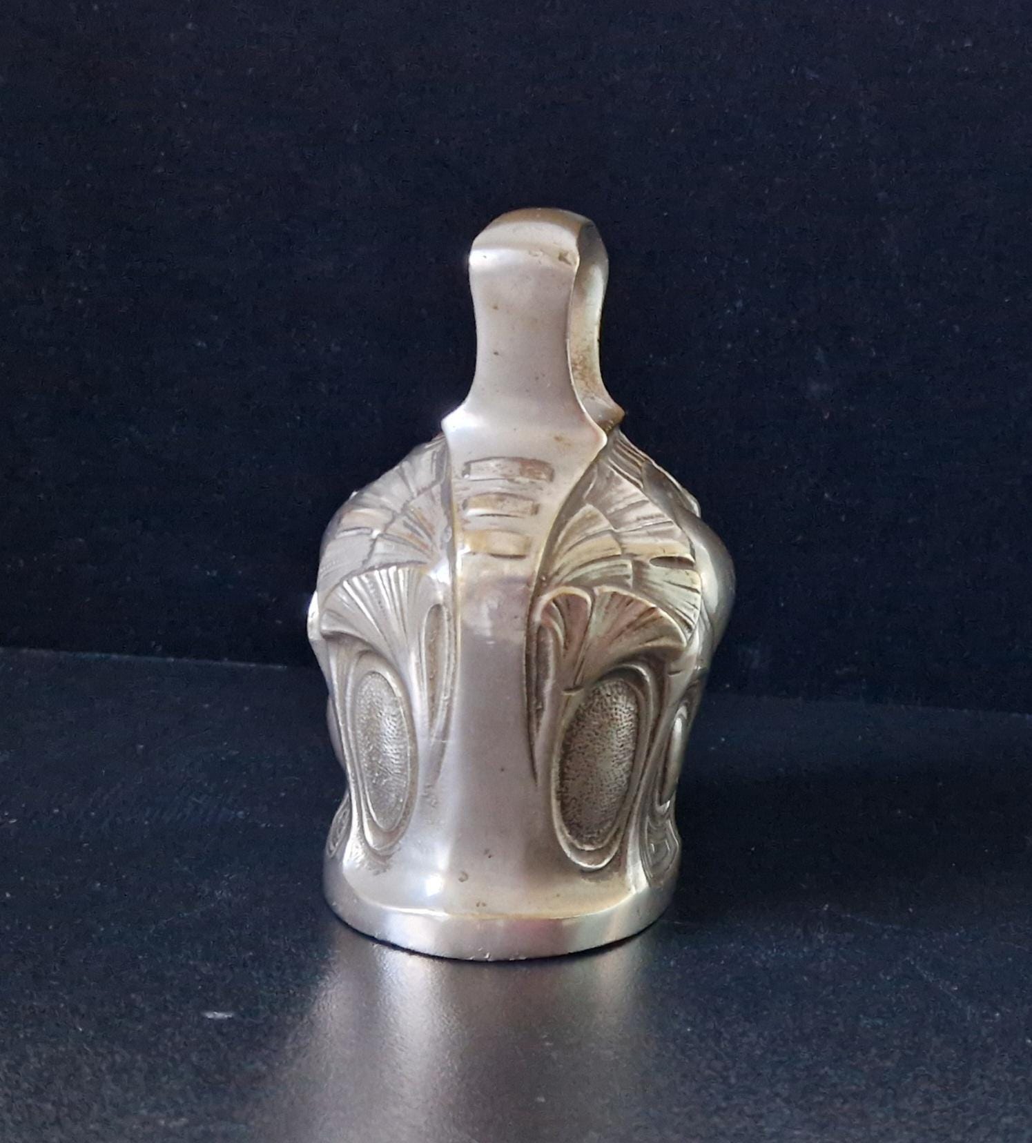 Antique Art Nouveau Silvered Bronze Large Ornate Decorated Table Bell