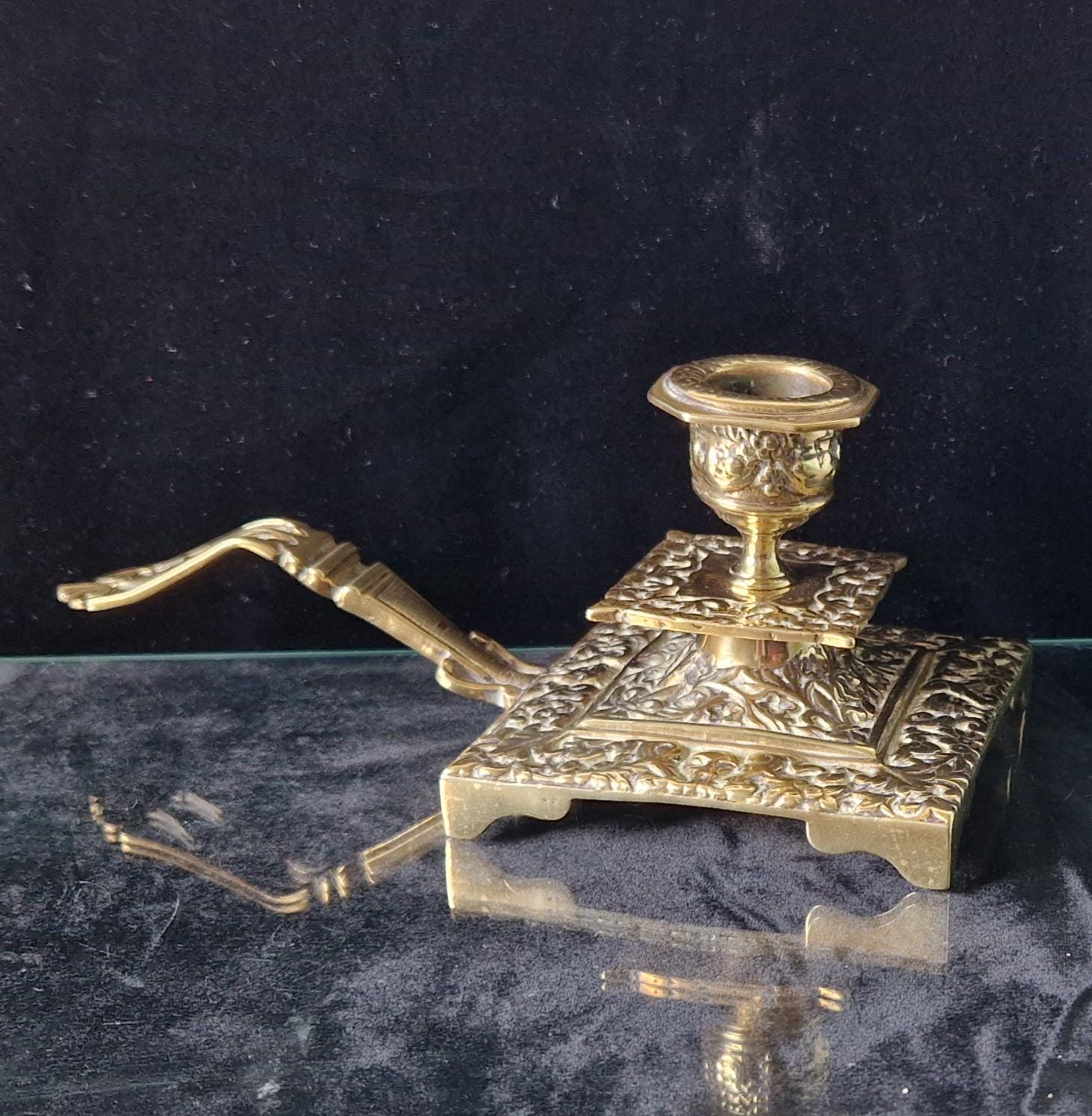 Fine French Antique Rococo Solid Brass Square Tiered Footed Chamberstick