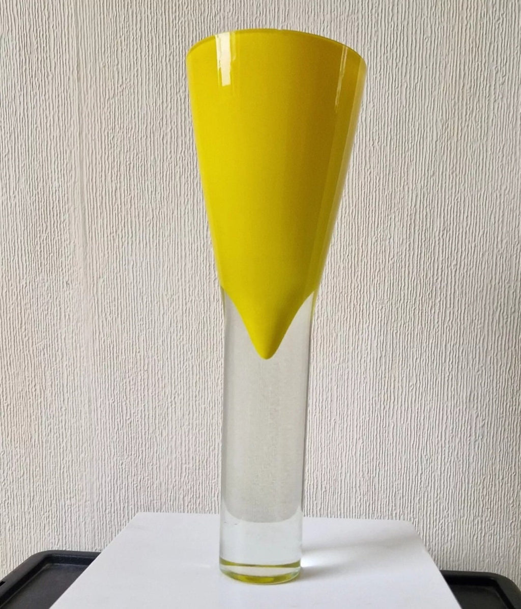Yellow Sommerso Vase Art Glass Cased Inverted Cone Mid Century Design