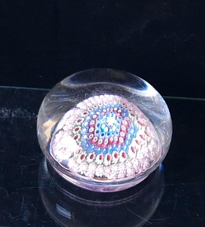 Old English Richardsons Magnum Concentric Millifiore Canes Footed Glass Paperweight