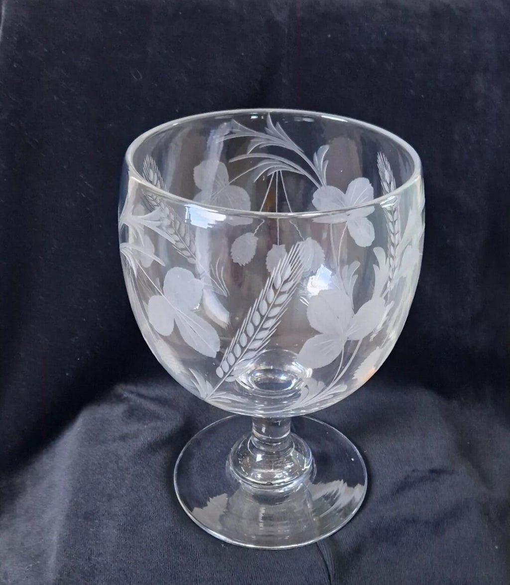 Antique Fine Engraved 19th Century Hops & Barley Enlarged Serving Rummer c1840