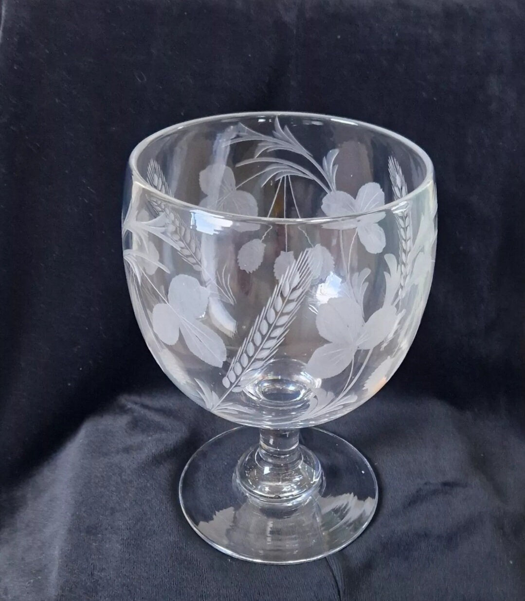 Antique Fine Engraved 19th Century Hops & Barley Enlarged Serving Rummer c1840