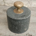 Original Mcm Green Stone Door Stop with Brass Handle Rustic Midcentury Circular Doorstop