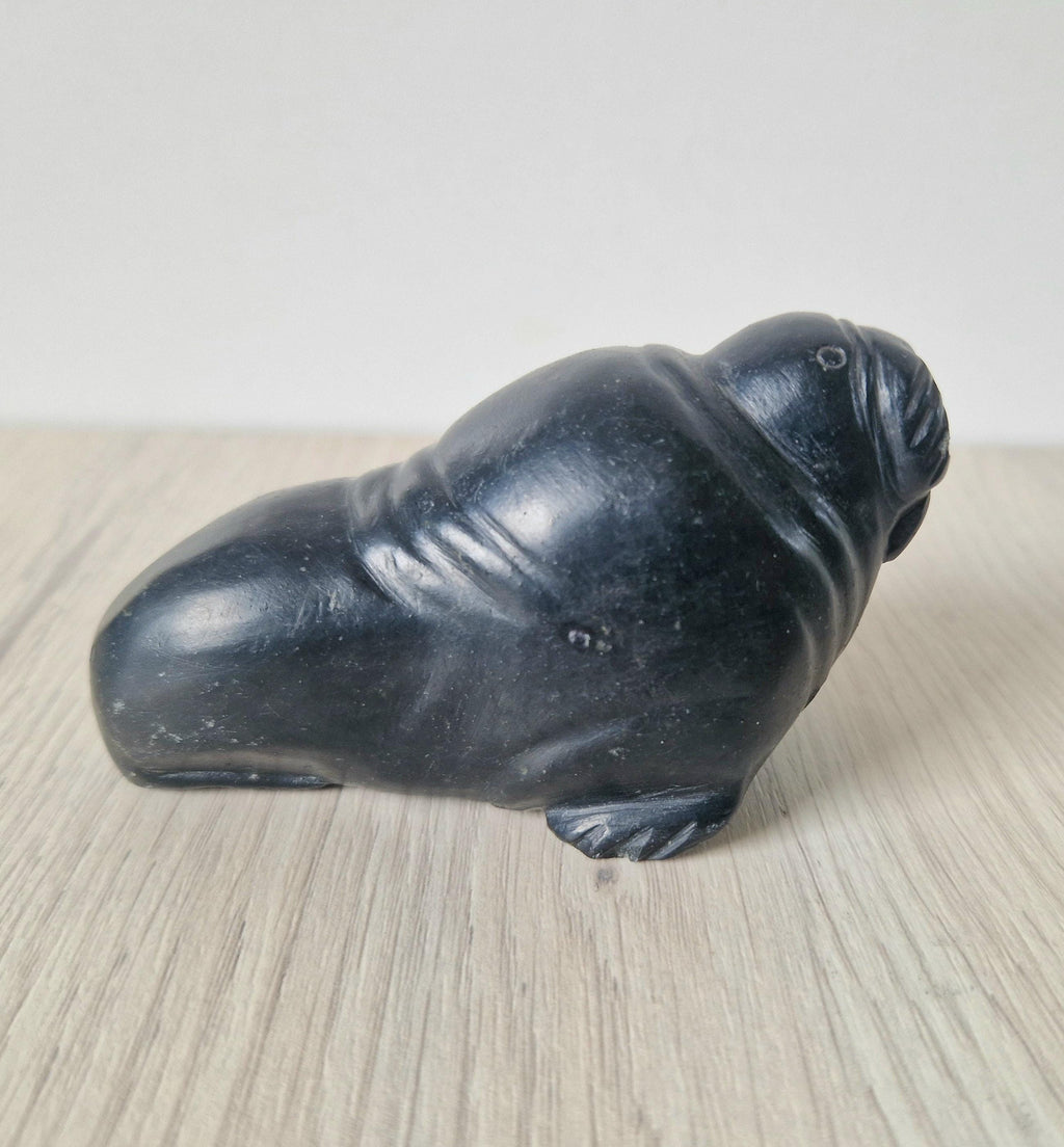 Authentic Carved Stone Inuit Walrus Figure by Sillassi Tuki Mid 20th Century