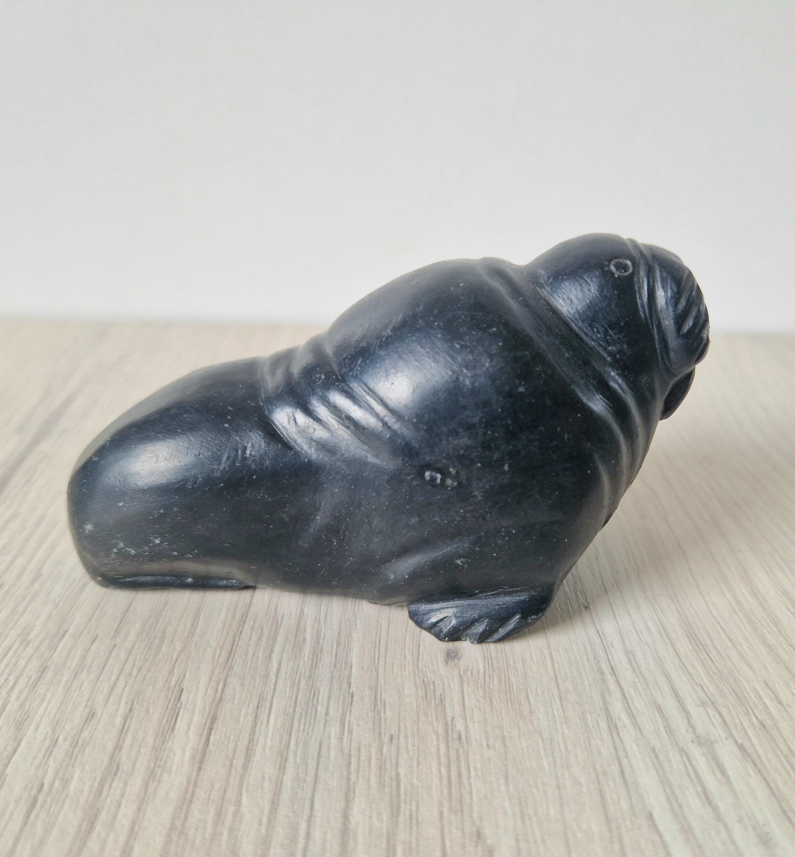 Authentic Carved Stone Inuit Walrus Figure by Sillassi Tuki Mid 20th Century