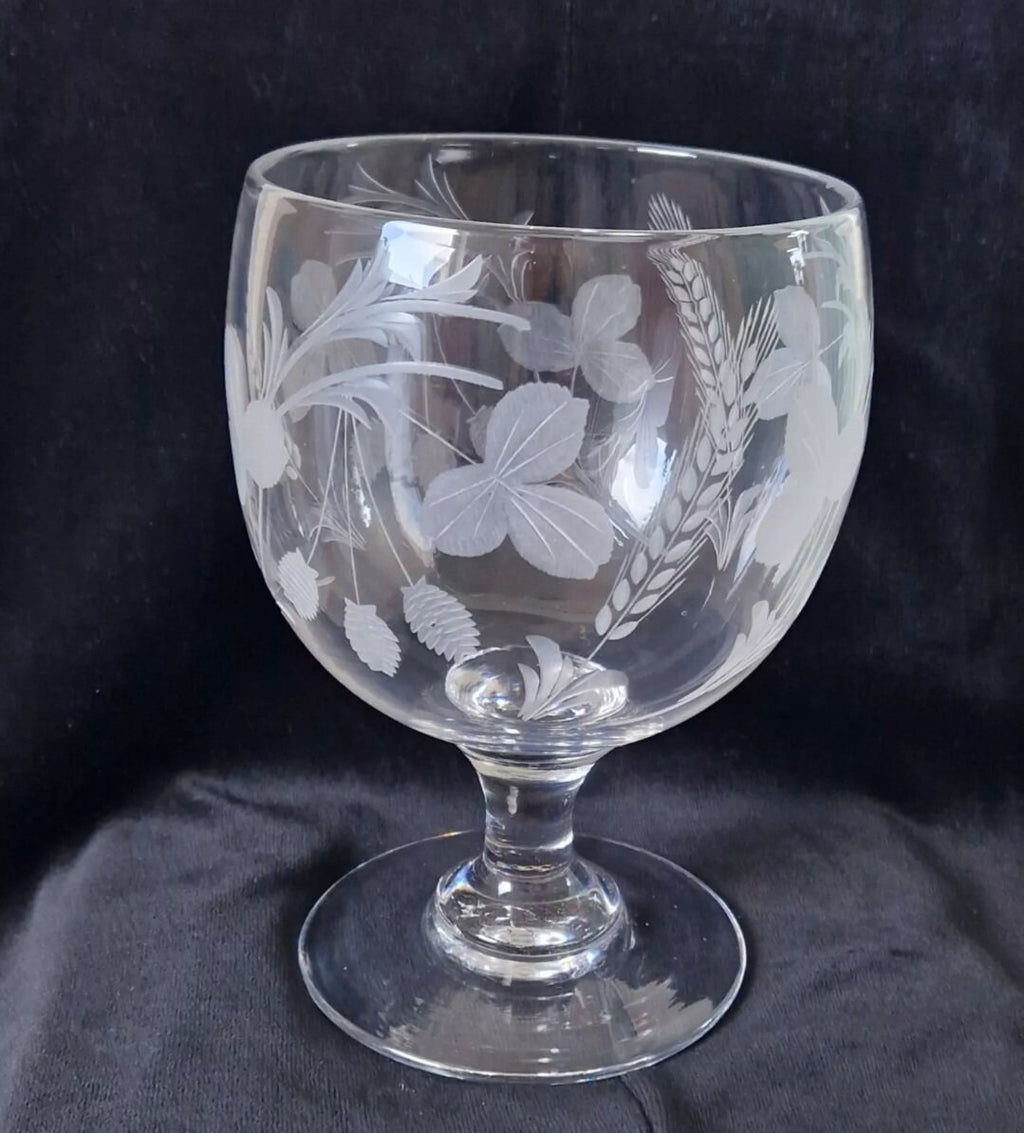 Antique Fine Engraved 19th Century Hops & Barley Enlarged Serving Rummer c1840