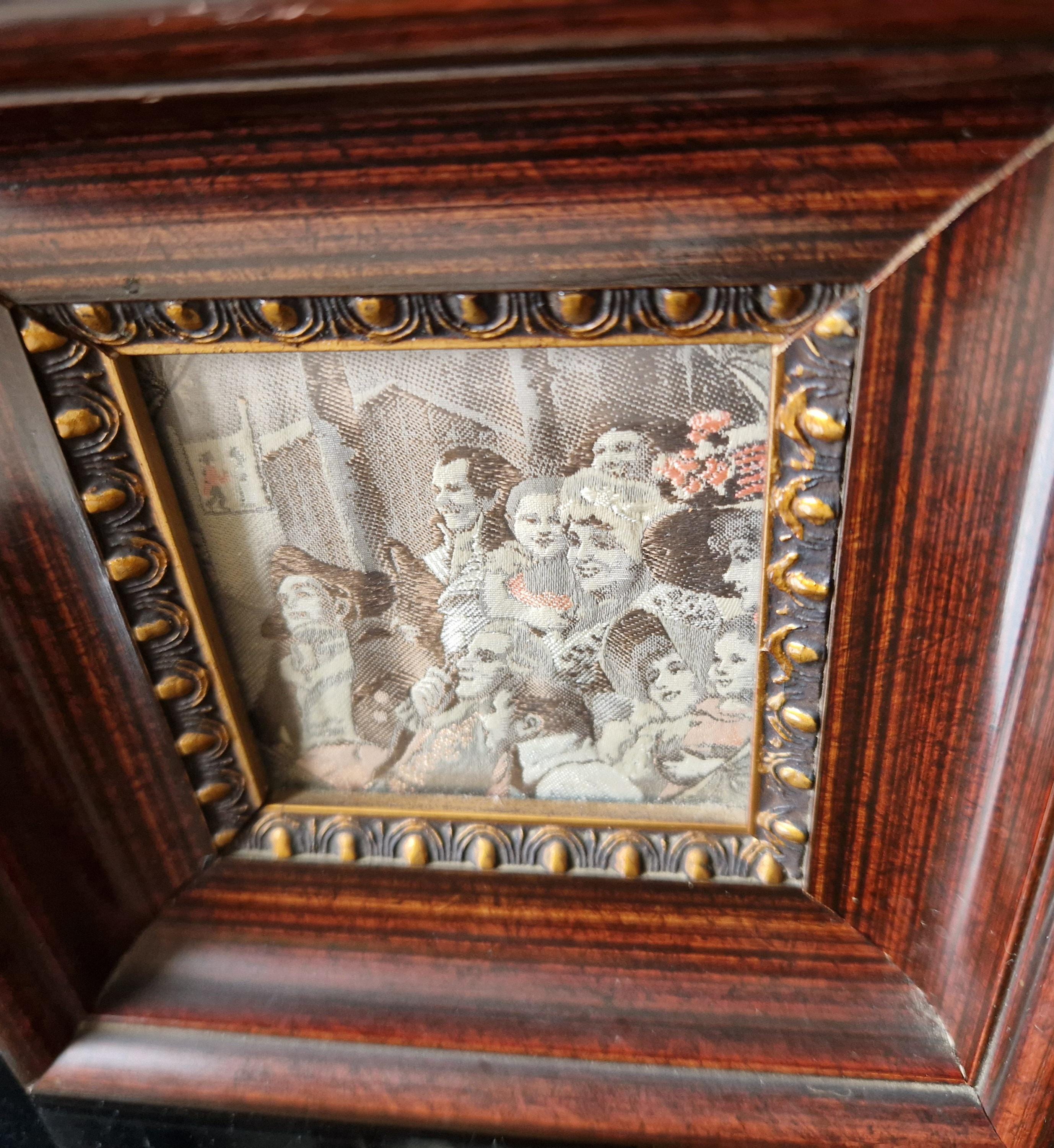 Fine Victorian Woven Silk Framed & Mounted Miniature Artwork 'Georgian Audience' Very Rare.