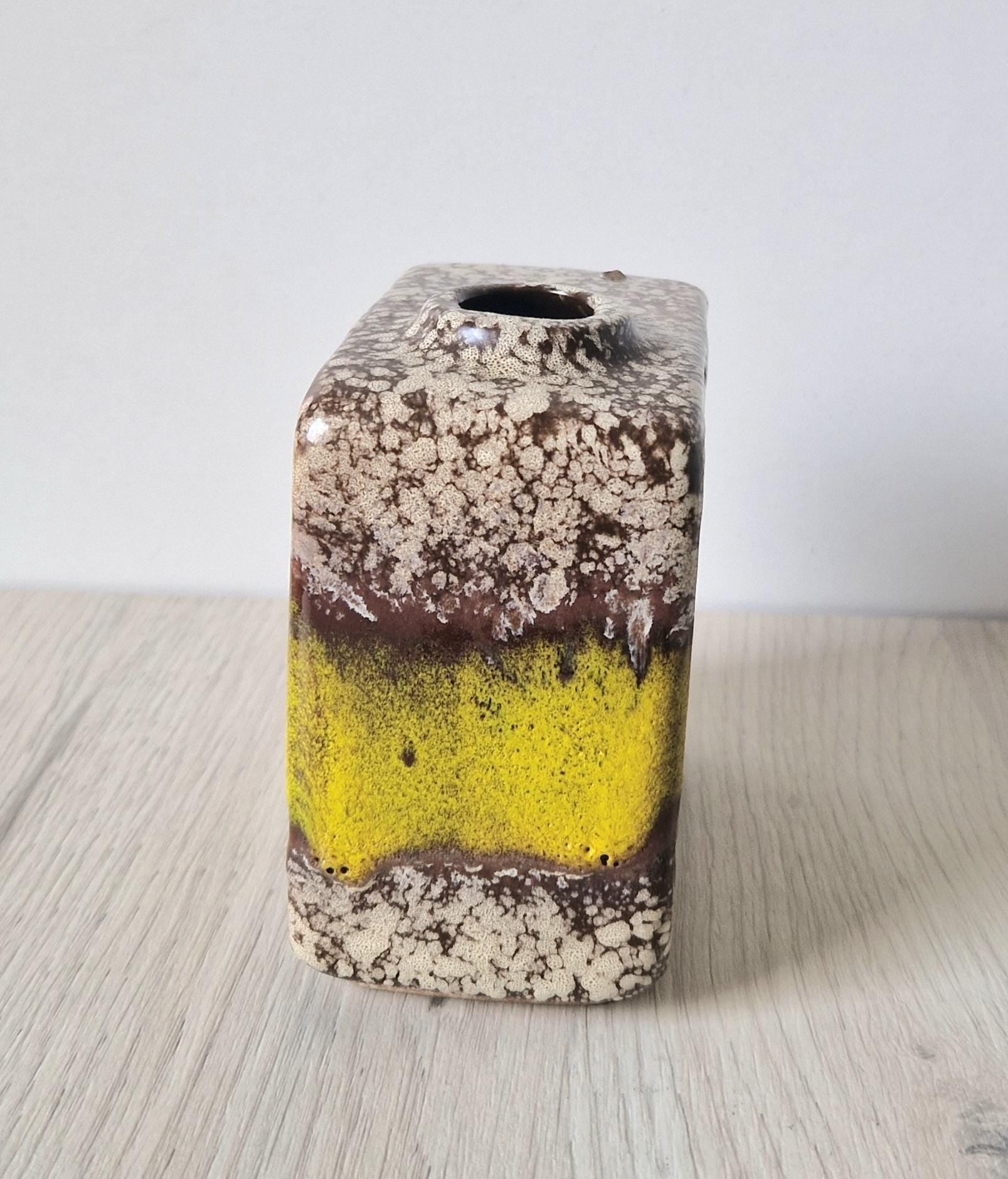 Vintage 1960's Strehla Yellow Fat Lava Block Chimney Vase GDR East German