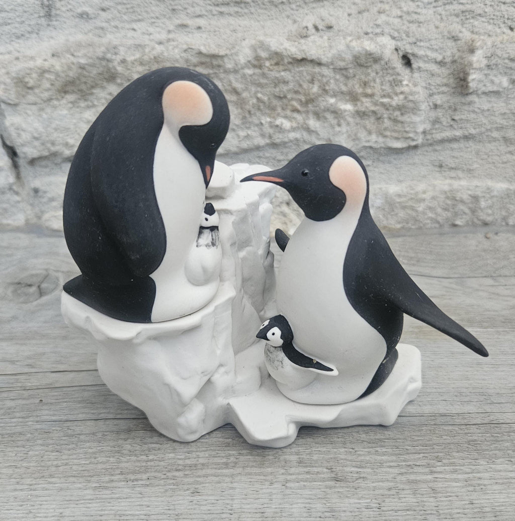 Vintage Penguin Family Figurine Handcrafted Highbank Porcelain Penguin Family Figurine, Vintage Collectible from Scotland