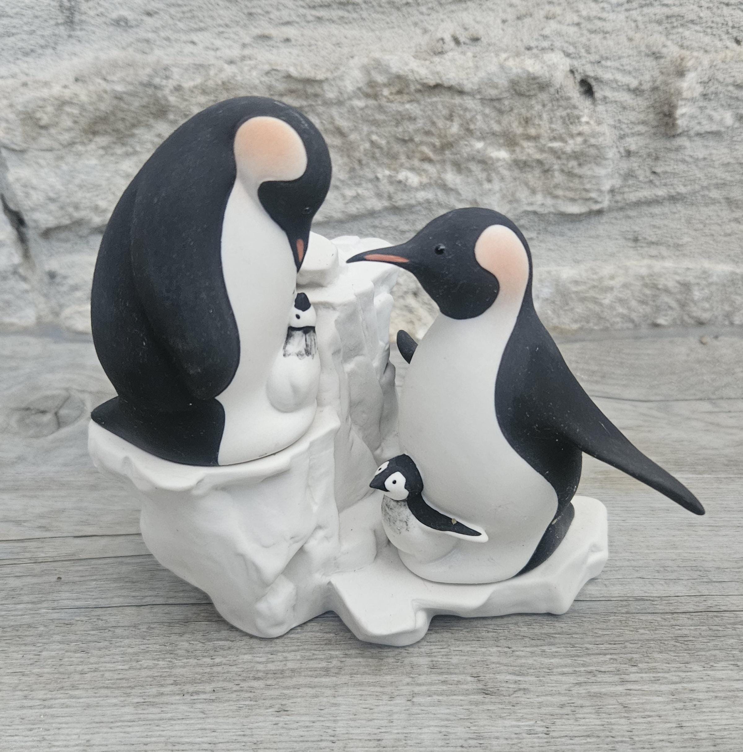 Vintage Penguin Family Figurine Handcrafted Highbank Porcelain Penguin Family Figurine, Vintage Collectible from Scotland