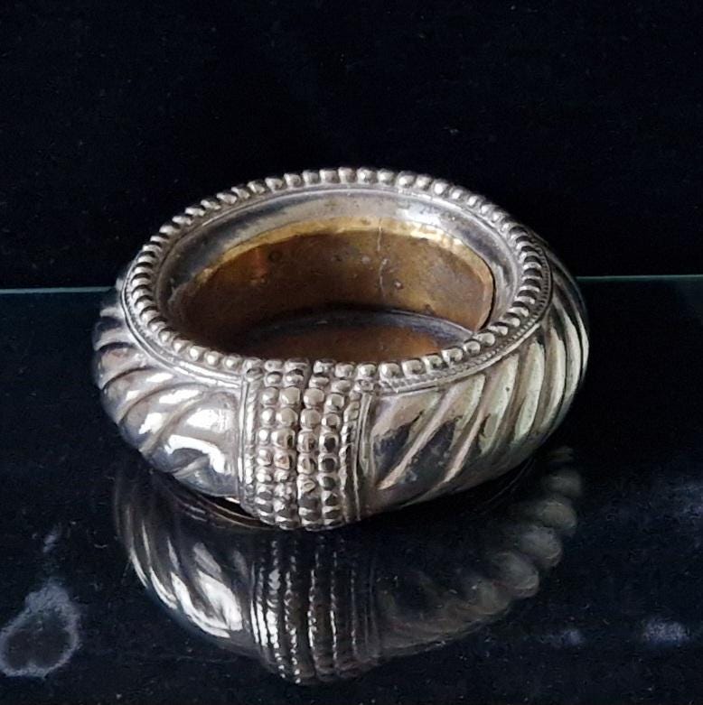 Antique North African Moroccan Silver Metal & Brass Slave Anklet Vide Poche Desk Catchall Dish