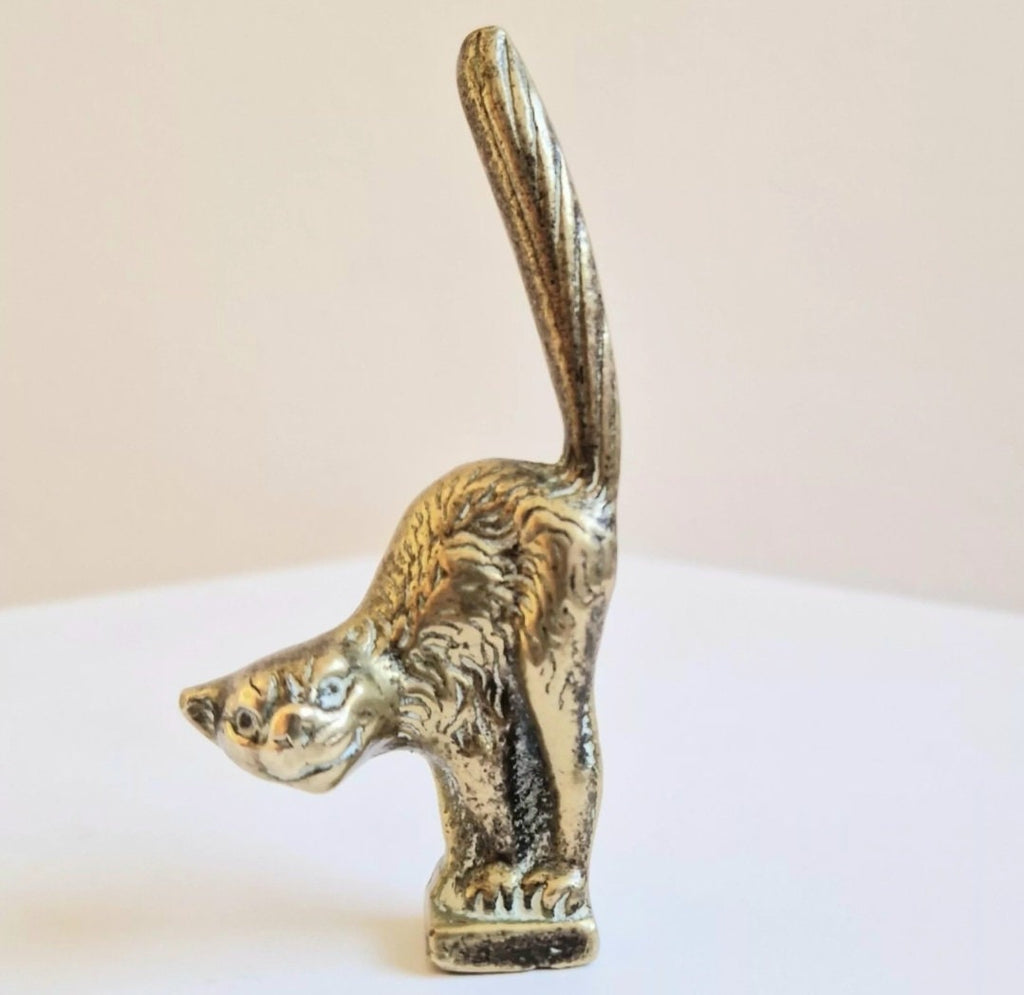 Small Heavy Solid Cast Brass Witch's Standing Cat Figure Ornament 8.5cm Possibly Pipe Tamper