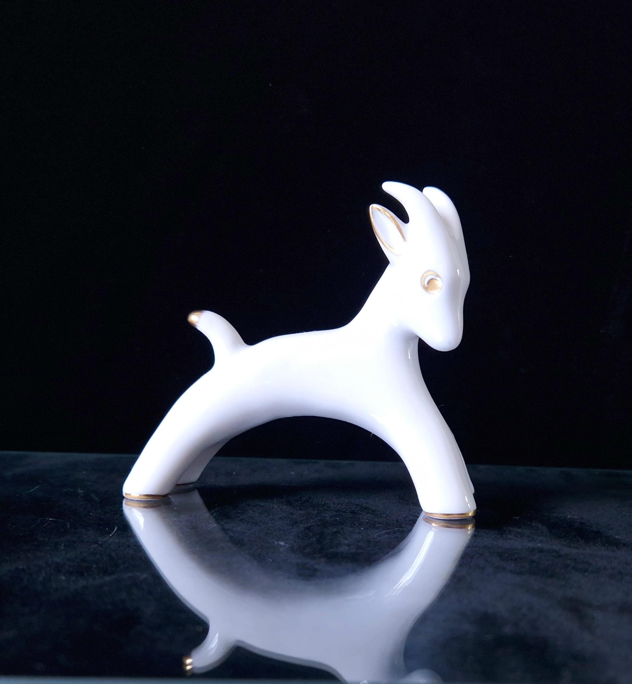 Vintage Fein Bayreuth Sophienthal Germany White & Gold Ram Figurine Abstract Pattern Rare