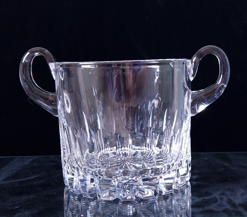 Fine Vintage Heavy Cut Crystal Glass Twin Handled Continental Champagne Ice Bucket