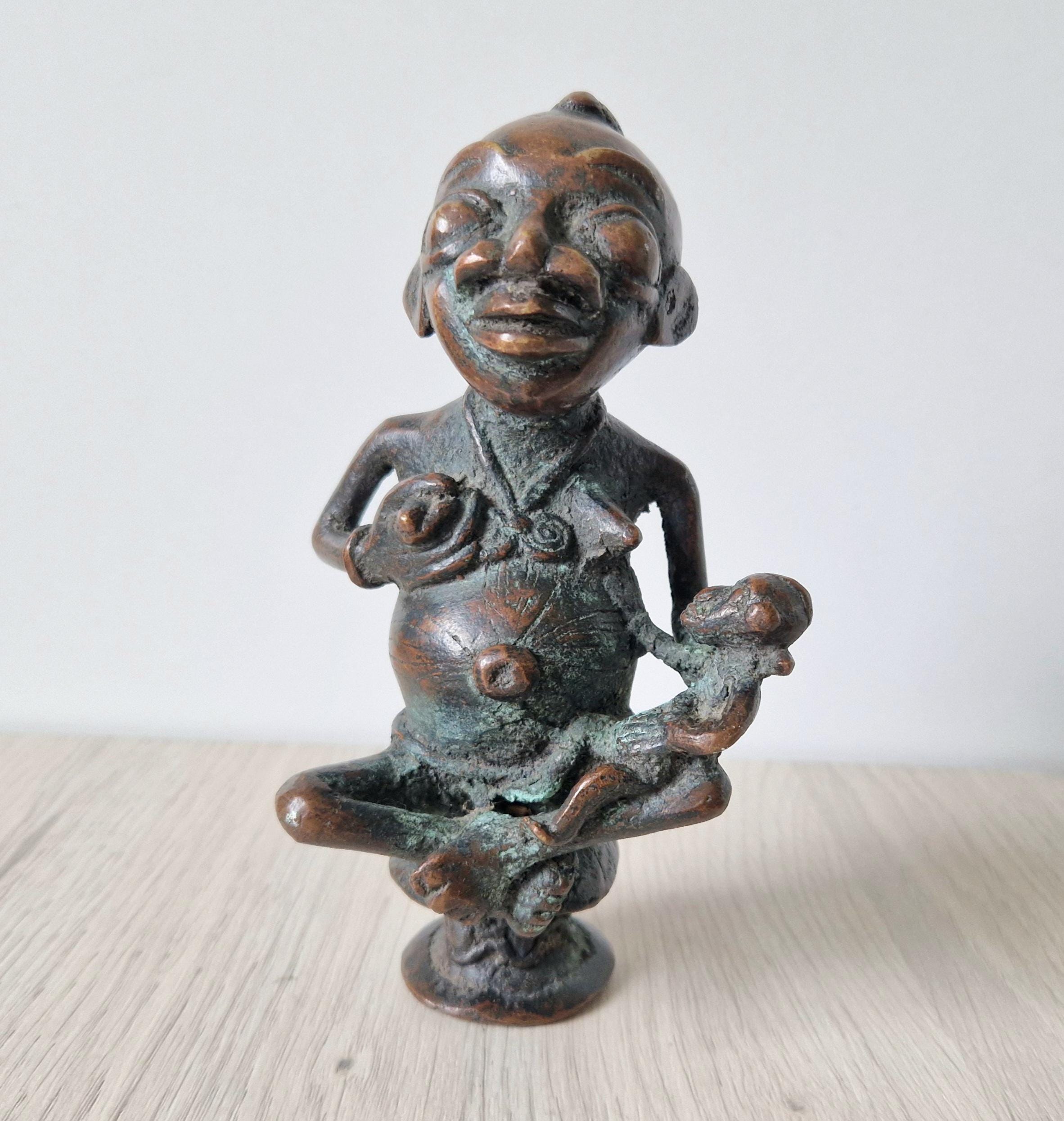 Antique African Tikar Cameroon Cast Bronze Fertility Motherhood Maternity Figure Statue