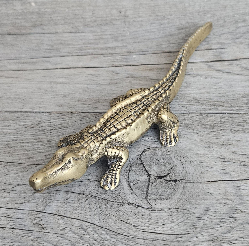 Vintage Small Brass Crocodile Figure Ornament 13.5cm Long Mcm Brass