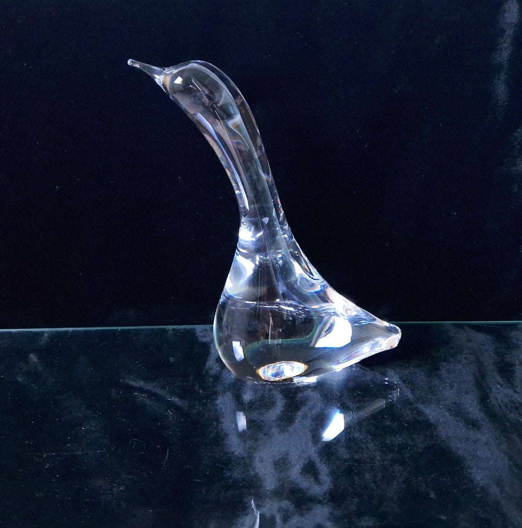 Daum France Crystal Goose Head Up Figure Ornament 19cm Signed Vintage
