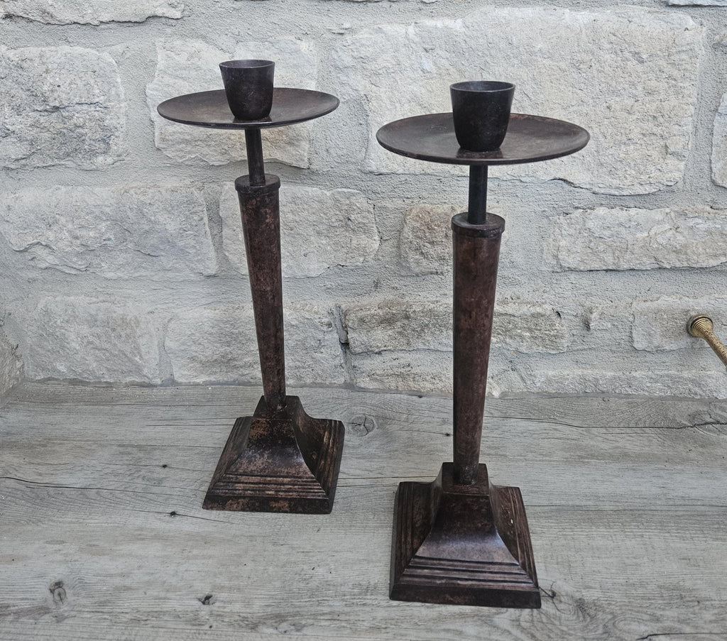 Vintage Art Deco Style Pair Tall Metal Candlesticks Candle Holders 35cm Tall Taper Candlesticks Tall