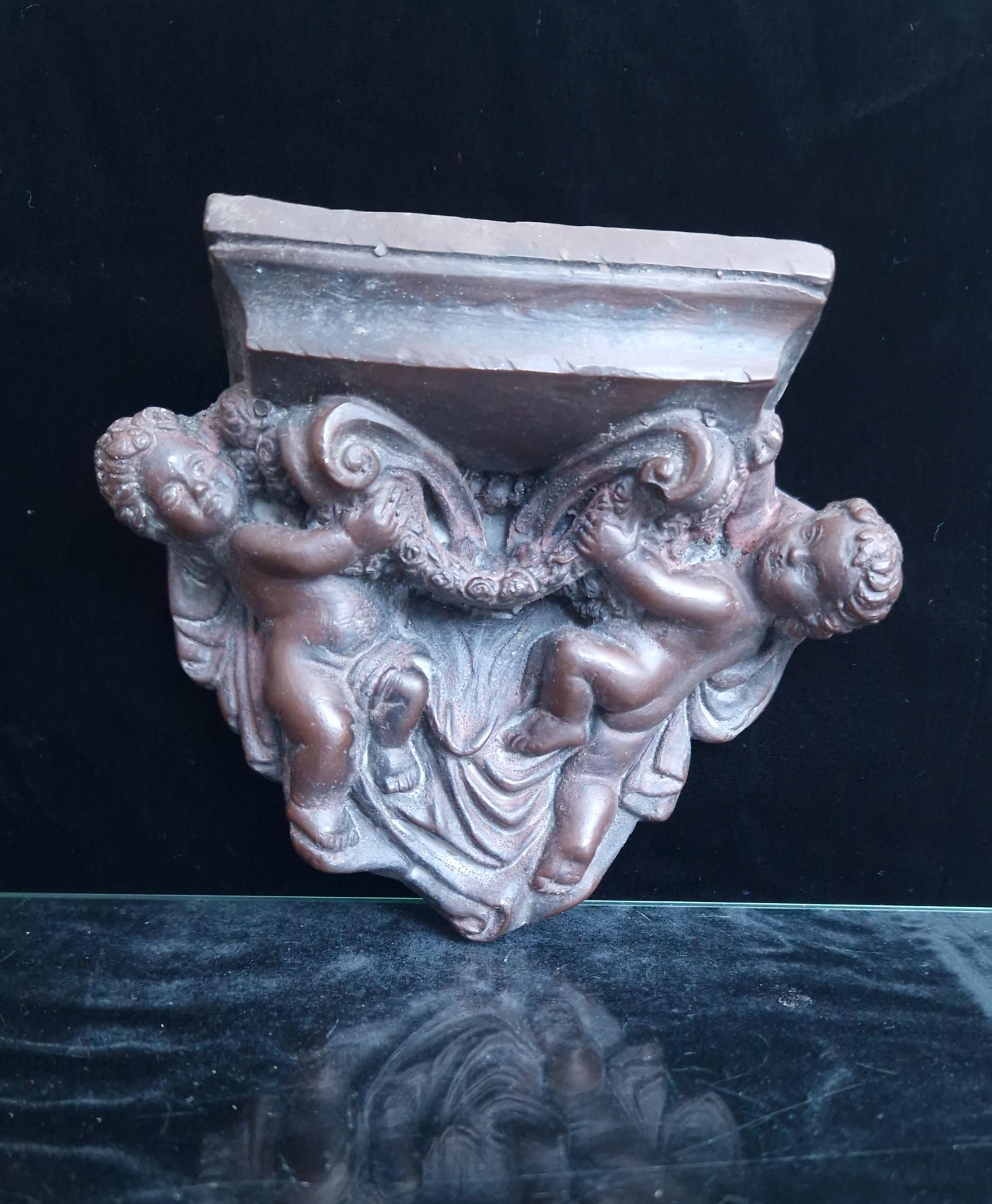 Vintage Painted Plaster Corbel With Two Putti Baroque Style Sconce