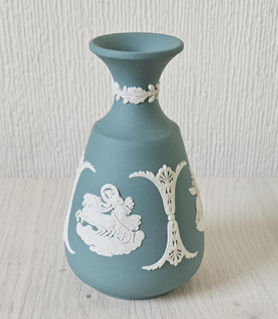 Vintage Teal Green Wedgwood Jasperware Bud Vase 5" Tall Rare