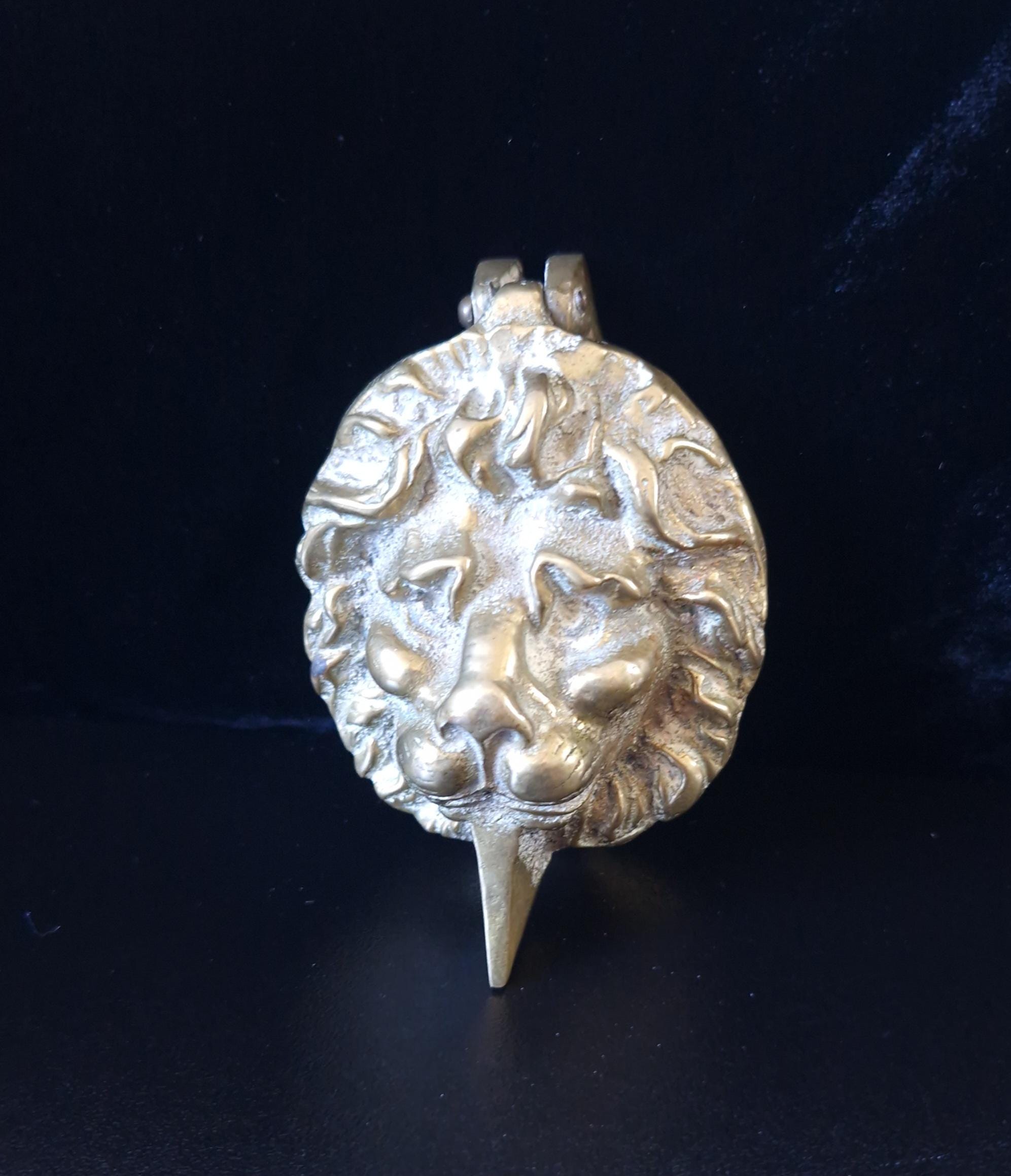 Vintage Heavy Cast Brass Small Lion Head Door Knocker 10cm