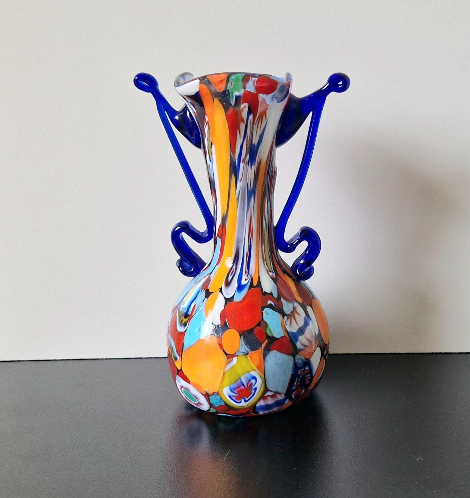 Fratelli Toso Vase Carnivale Millifiore Hand Blown Murano Glass Vase 1950's