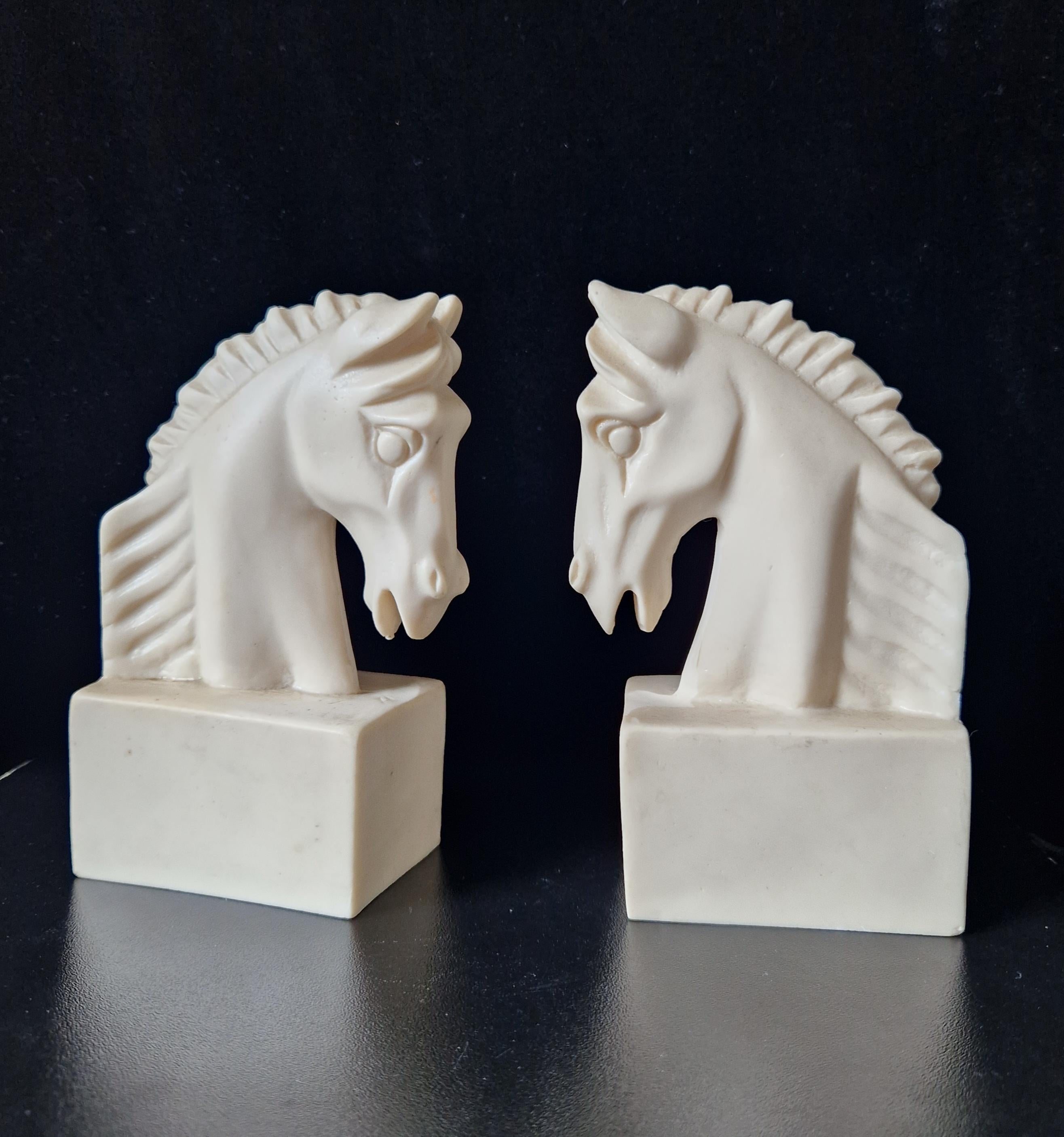 Vintage Continental White Stallion Horse Head Resin Book Ends Ornaments
