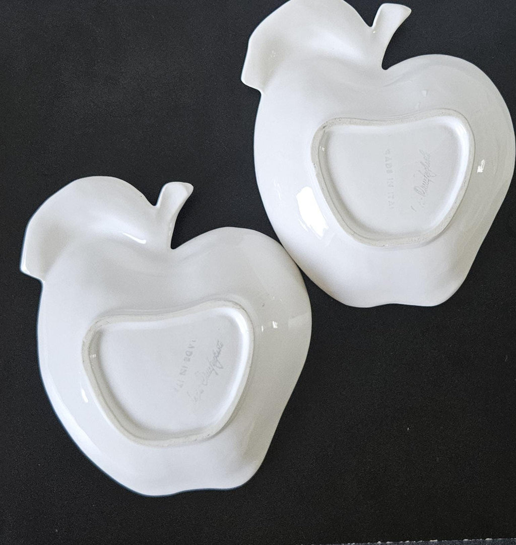 Vintage Pair White Apple Shaped Dishes Made in Italy 5" X 5.5"