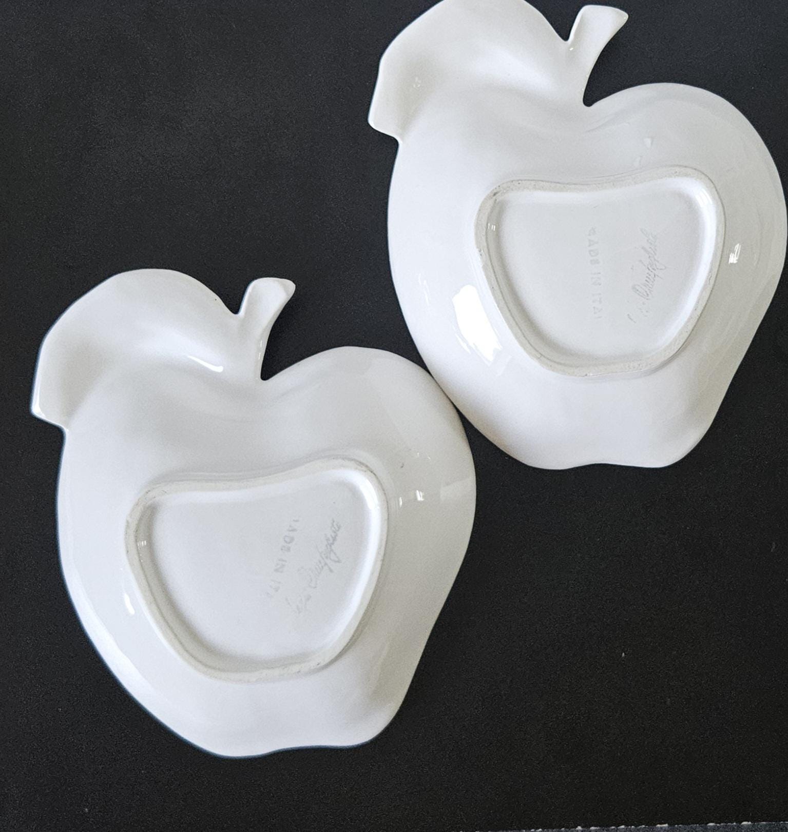 Vintage Pair White Apple Shaped Dishes Made in Italy 5" X 5.5"