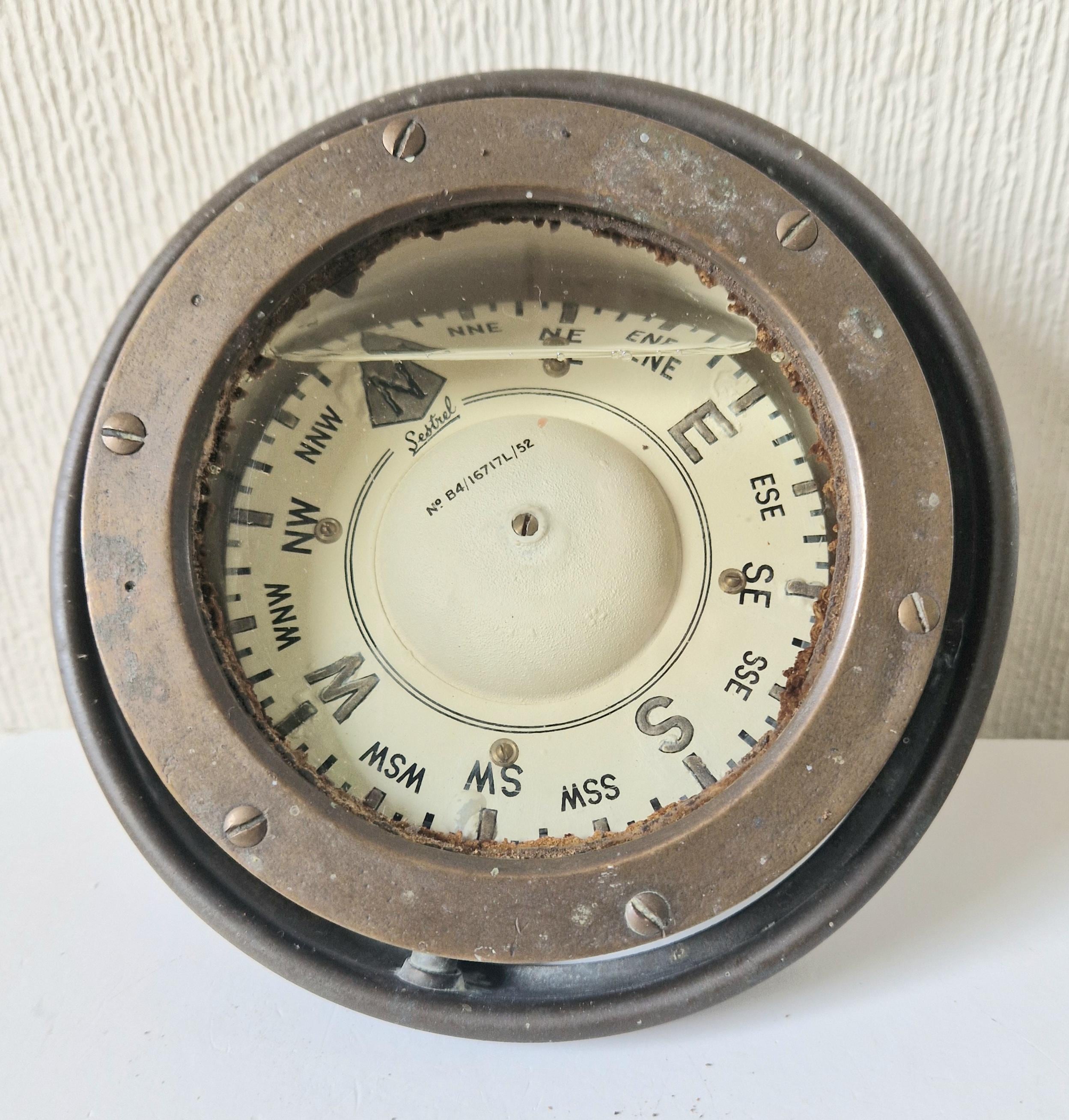 Vintage Seastrel Genuine B4 1950's Alcohol-Filled Brass Ship's Binnacle Compass