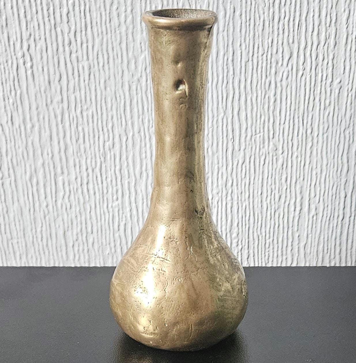Midcentury Bronze Bud Vase Brutalist 15cm Tall. Vintage Minimalist Bronze Vase Heavy